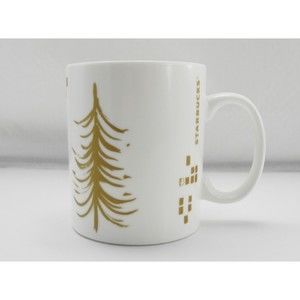 Starbucks White Gold Christmas Tree Mug - Holiday 2014 Coffee Cup - 15.2 fl oz